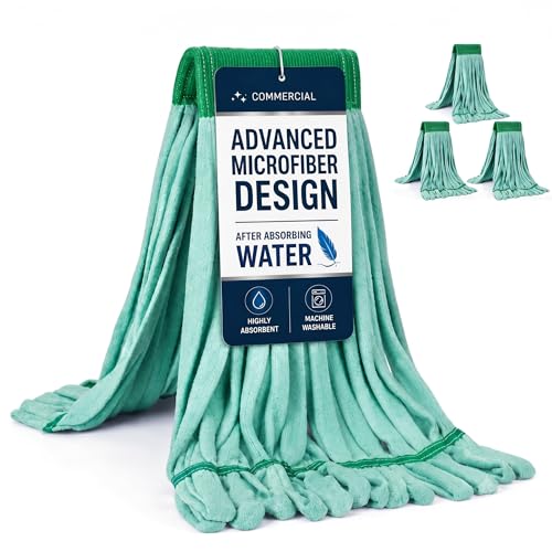 Microfiber Mop Head Replacement, Heavy Duty Commercial Tube Wet Mop Head Refill, Lightweight Fast Drying Washable Reusable Looped End for Floor Cleaning, Restaurants Industrial 3-Pack, Green, Large - color: Green, size: Large