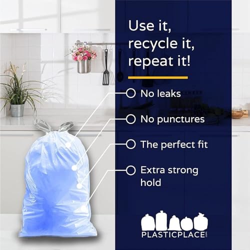Plasticplace Custom Fit Trash Bags, Compatible with simplehuman Code H (200 Count) Tinted Blue Drawstring Garbage Liners 8-9 Gallon / 30-35 Liters, 18.5" x 28" - color: Blue, size: 200 Count (Pack of 1)