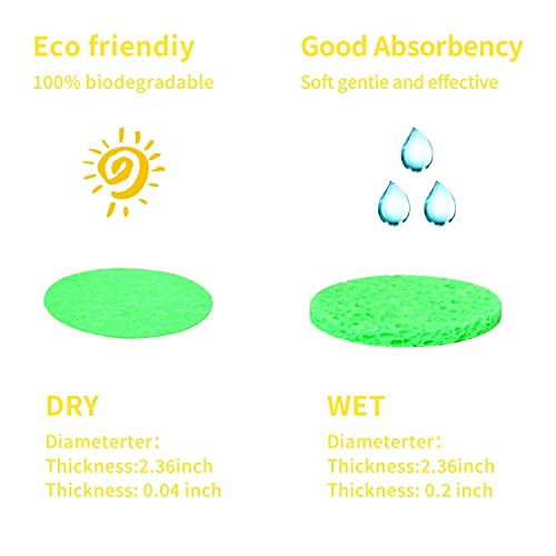 100-Count Facial Sponges Compressed Natural Cellulose Sponge Round Shape Face Sponge for Face Cleansing Exfoliating and Makeup Removal, Green - color: 100- Pack Green
