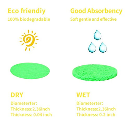 100-Count Facial Sponges Compressed Natural Cellulose Sponge Round Shape Face Sponge for Face Cleansing Exfoliating and Makeup Removal, Green - color: 100- Pack Green