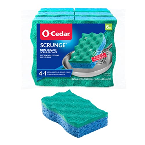 O-Cedar Scrunge Non-Scratch Scrub Sponge (Pack of 6) | Rinse-Clean Surface | Safe for Nonstick Cookware, Glass & All Hard Surfaces - size: 6 Count (Pack of 1)