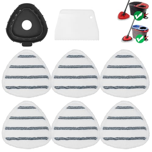 Flat Mop Head Replacements, Microfiber Mopping Pads Refills, 6-Pack Spin Mop Pads + 1 Plastic Pad &1 Scrape for Floor, Wall & Ceiling Cleaning - Fits EasyWring & RinseClean Systems - size: 6Pads+1Base+1Scrape
