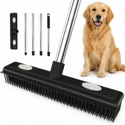 Carpet Rake Reusable Pet Hair Remover Rubber Broom with Squeegee for Pet Hair Removal Tool 59" Long Handle Cat and Dog Hair Remover for Area Rugs, Carpet, Hardwood Floor, Tile