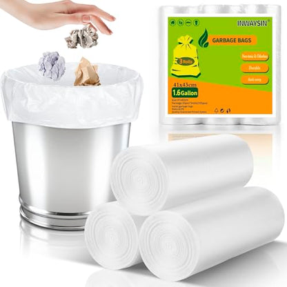 1.6 Gallon Trash Bags Unscented - Small Clear White 105 Count Strong Thick Garbage Bag Bulk Plastic Bags Waste Basket Liners for Bathroom Kitchen Small Trash Can Inwaysin - style: Clear White-1.6Gal-105