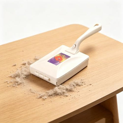 Handheld Double Roller Carpet Brush - Multi-Functional Portable Pet Hair Remover with Crumb Collector, Manual Dust Sweeper for Bed Desktop Carpet Pet Hair (Beige) - color: Beige