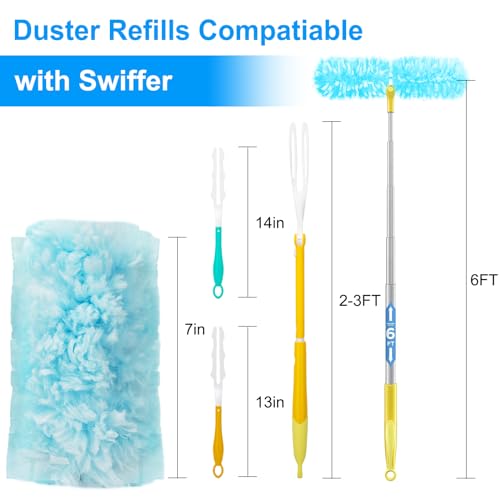 KeFanta Heavy Duty Duster Refills for Swiffer Duster, 30 Count MultiSurface 360° Duster Refills with 1 Handle, 4X Microfibers Disposable Dusters for Cleaning Home Blinds Fans Corners, Unscented