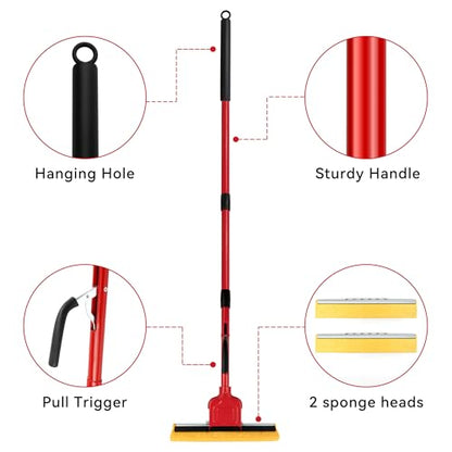 Cellulose Sponge Pop Up Sponge Mop with 1 Swop Roller Sponge mop Suitable for Wood, Ceramic Tiles and Other Flat Floors (1 Handle and 1 Heads) (red Light) - color: Red Light
