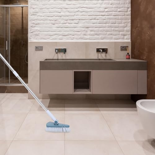 Bathroom Floor Cleaning Brush Long Handle Hard Bristle Tile Scrub Brush Dark Blue Multi-Purpose Floor Cleaner for Bathtub and Toilet Cleaning