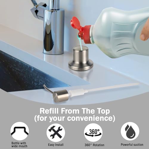 Built in Soap Dispenser for Kitchen Sink, Brushed Nickel Stainless Steel Countertop Pump Head (Plastic Built-in), Dish Soap Hand Lotion Dispenser with Refillable 17OZ Bottle (Brushed Nickel) - color: Brushed Nickel