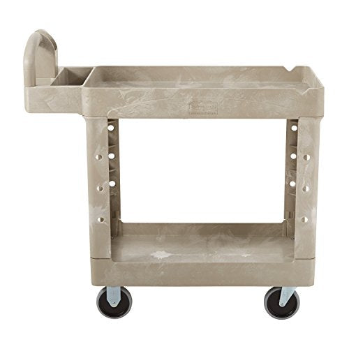 BRUTE Heavy Duty 2-Shelf Utility/Service Cart, Small, Lipped Shelves, Ergonomic Handle, 500 lbs. Capacity, Beige, for Warehouse/Garage/Cleaning/Maintenance - color: Gray, size: Small, style: 2-Shelf