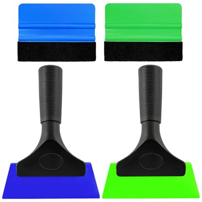 Yourkar 4 PCS Window Tint Kit Tools, Professional Vinyl Wrap Kit with Plastic Squeegee & Felt Squeegee, Universal Privacy Film Installation Tint Tools for Vehicle Glass Home (Blue+Green) - color: Blue+green