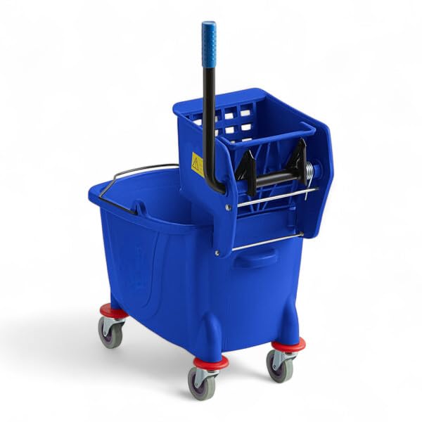 Blue 35-Quart Commercial Mop Bucket with Side-Press Wringer – Heavy-Duty Cleaning System for Restaurants, Hotels, Schools, Offices, and Industrial Floor Maintenance - color: Blue