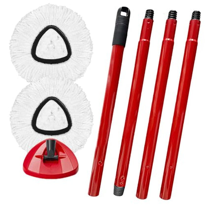 Spin Mop Replacement Head for OCeda EasyWring Microfiber Spin Mops, 2 Microfiber Mop Refills 4-Section 30-to-58 inch Mop Replacement Stick and 1 Base Combo Set (White(1 Tank System) - size: 1 Handle+1 Base+2 Refills