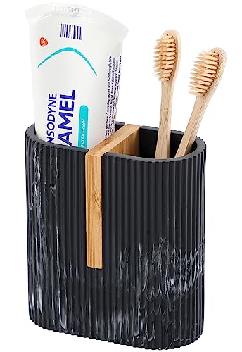 rejomiik Toothbrush Holders Electric Toothbrush Holder for Bathrooms, Bamboo Tooth Brushing and Toothpaste Storage Organizer for Sink, Countertop, Marble Black - color: Marble Black, size: 2 Slots