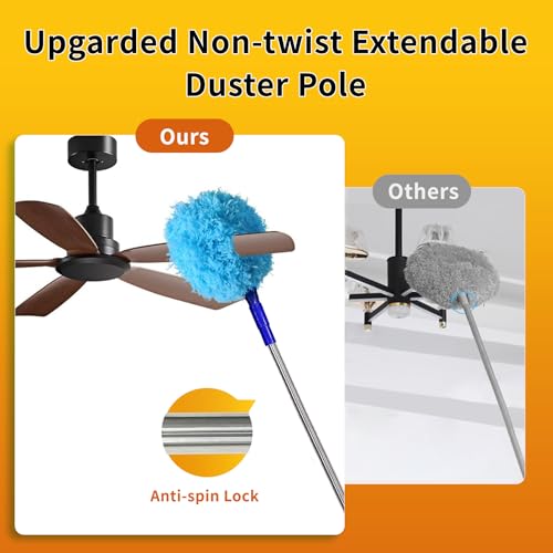 Tiumso Ceiling Fan Cleaner Dusters for Cleaning 6-in-1 Kit, Cobweb Duster with Extension Pole, 100 Inches High Ceiling Fan Blade Cleaners with 5 Reuseable Dusting Heads for Windows and Blinds- Blue - color: Light Blue