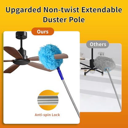 Tiumso Ceiling Fan Cleaner Dusters for Cleaning 6-in-1 Kit, Cobweb Duster with Extension Pole, 100 Inches High Ceiling Fan Blade Cleaners with 5 Reuseable Dusting Heads for Windows and Blinds- Blue - color: Light Blue