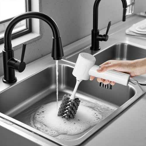 Electric Spin Scrubber, Cordless Handheld Brush, 2 Speeds | 4 Attachments, 1500mAh Battery, IPX7 Waterproof, 120-Min Runtime for Kitchen, Bathroom, Stovetop, Glass, Car