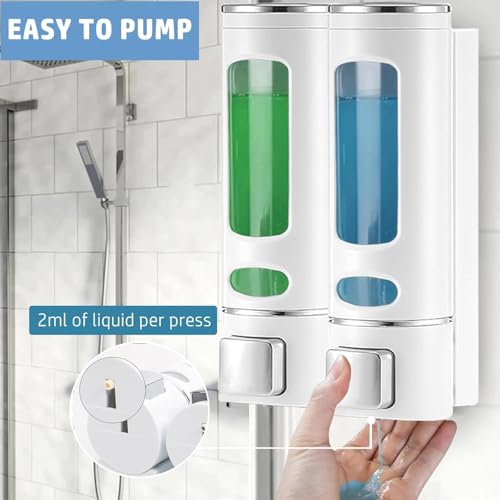 White Wall Mounted Hand Soap Dispenser, 13.5oz/400ml Shower Pump, Clear Refillable Liquid Lotion Soap Dispenser, Gel Container Shower Pump Dispenser and Organizer for Bathroom Kitchen, 2 Chamber - color: White