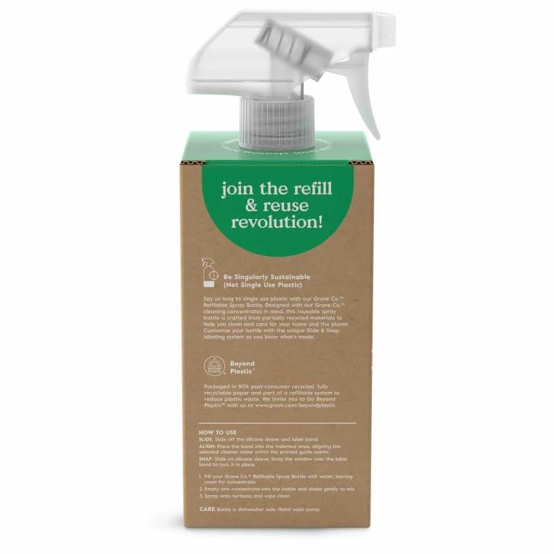 Grove Co. Refillable Glass Spray Bottle, 16 oz White - Reusable Cleaning Container with Protective Silicone Sleeve & Slide & Snap Labeling System - For Essential Oil, Multi-Purpose & Glass Cleaners - color: White, size: 16 Ounce (Pack of 1)