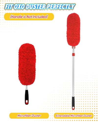 KEEPOW 4 Pack Microfiber Heavy Duty Reusable Duster Refills Compatible with OXO Duster, Microfiber Dusters for Cleaning Compatible with OXO Microfiber Duster for Ceiling(Handle is Not Included) - color: Red-4 Pack
