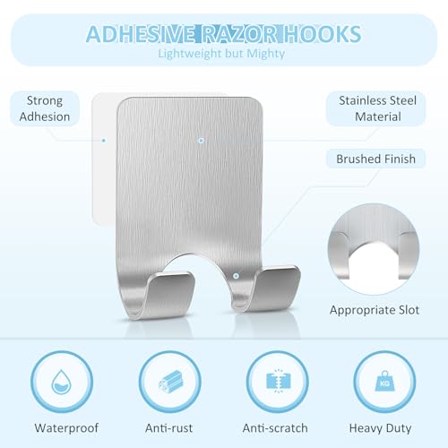 VIS'V Shower Wall Adhesive Razor Holder for His and Hers, Silver, 2 Pcs | Metal Material, Compact Design, Peel and Stick, Fit for Smooth Flat Surfaces - color: Silver