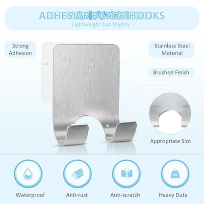 VIS'V Shower Wall Adhesive Razor Holder for His and Hers, Silver, 2 Pcs | Metal Material, Compact Design, Peel and Stick, Fit for Smooth Flat Surfaces - color: Silver
