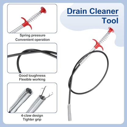 HARFINGTON Flexible Grabber Claw Pick Up Tool Set 0.47" Dia. 63" Bendable Spring Telescoping Inspection Mirror Magnet Rod 4 Claws Stainless Steel Cleaning Hook for Auto Repair Home Sink Drain