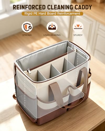 Ytonet Large Cleaning Caddy with 4 Spinner Wheels, Wearable Rolling Cleaning Caddy Bag with Cleaning Apron, Detachable Trolley Portable Cleaning Supplies Organizer Cart for Housekeepers, Car, Tool - color: Beige Brown