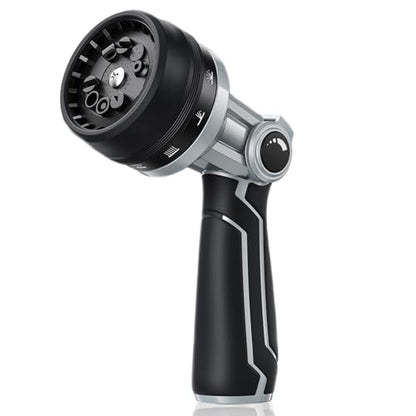 RAINPOINT Full-Metal Garden Hose Nozzle, Heavy Duty Water Hose Nozzle Sprayer With 10 Adjustable Patterns & High Flow,Thumb Control For Flow Adjustment, Ideal For Watering, Washing, Cleaning,Black - color: Black