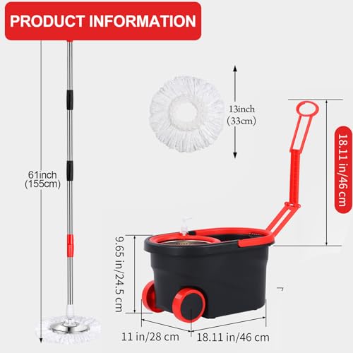 Spin Mop and Bucket with Wringer Set, 360° Rotating Head Mop Bucket System with 3 Microfiber Mop Refills Wet and Dry Suitable for Office and Home Use, Green (Black-Plus) - color: Black-plus