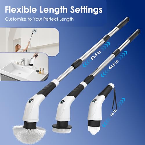Cordless Electric Spin Scrubber, IPX7 Waterproof Rechargeable Power Cleaning Brush with 4000mAh Battery, 210min Runtime, 7 Brush Heads, 3 Adjustable Speeds, for Shower, Tub, Tile, Kitchen, Floor