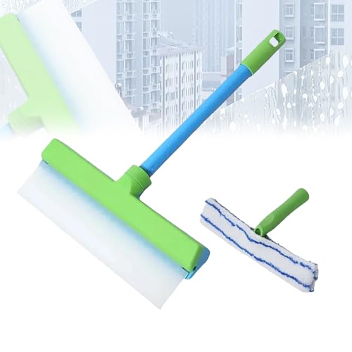 AquaSwipe Window Squeegee, Aqua Swipe Window Cleaner, Recyclable Silicone Window Squeegee Kit with Microfiber Scrubber, Glass Cleaning Tools for Shower Glass Mirror, Car(Green) - color: Green