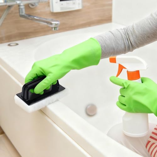 18 Pack Handled Bath Scrubber Set Bathtub Scouring Pad 15 Non-Scratch Bathroom Scrubbing Pads with 3 Handles Reusable Cleaning Sponge for Cleaning Shower Tile Sink Pool Areas