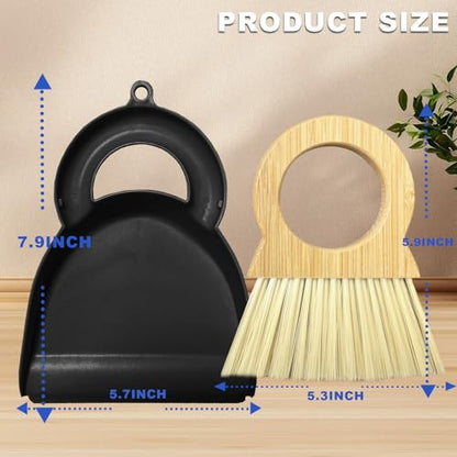 Mini Broom and Dustpan Set Bamboo Broom with Dustpan Combo Set Portable Hand Sweeper for Office Kitchen Dorm Home Quick Cleanups (Black) - color: Black