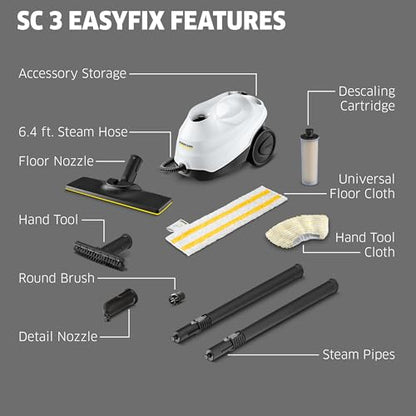 Kärcher Steam Cleaner, Multi Purpose, Power Steamer, Chemical-Free, 40 Sec Heat-Up, for Grout, Tile, Hard Floors, Appliances & More - SC 3 Easy Fix - style: SC 3 EasyFix