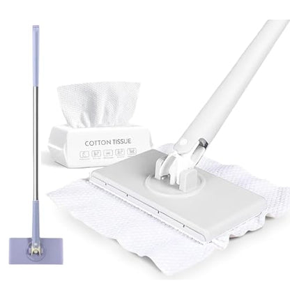 Hands Free Multi Purpose Flat Mop - Lazy Cleaning & Face Towel, Snap Grip MiniMop, Long Handle Dry Wet Use Lazy DustMop for Hardwood & Tile Floor Cleaning (White) - color: White
