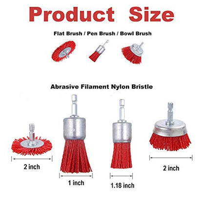 Rocaris 10 Pack Nylon Filament Abrasive Wire Brush Wheel & Cup Brush Set with 1/4 Inch Hex Shank, for Removal of Rust/Corrosion/Paint