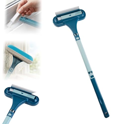 Window Screen Cleaning Brush, 2 in 1 Detachable Multi-Purpose Window Screen Cleaner Tool with Squeegee, Mesh Screen Cleaner Brush with Wet and Dry Dual-Use for Patio Door Porch Screens (Blue, 1PC) - color: Blue, size: 1PC