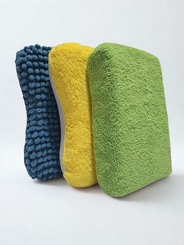Large Microfiber Car Wash Sponge,2 Pack-Non-Scratch Reusable Heavy Duty Cleaning Pad for Cars,Trucks & SUVs.Also Ideal for Kitchen,Dishes & Household Cleaning.