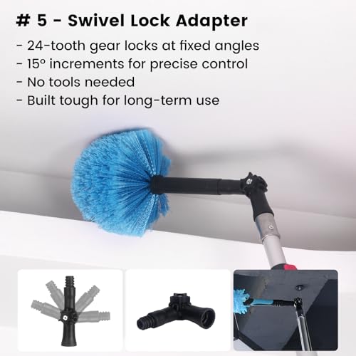 Ceiling Fan Duster Kit - 5-in-1 Cobweb Feather Duster & Squeegee Heads - Washable Bendable Microfiber - Fits Standard 3/4" Pole, Blue - size: 5PC-kit1