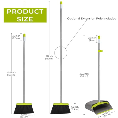 Broom and Dustpan Set with Long Handle 52", Standing Broom and Dust Pan Set for Home Kitchen Room Office Lobby Green - color: Green