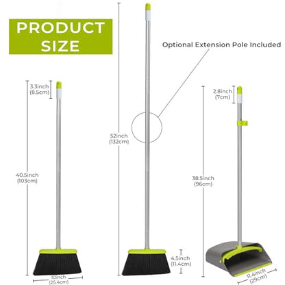 Broom and Dustpan Set with Long Handle 52", Standing Broom and Dust Pan Set for Home Kitchen Room Office Lobby Green - color: Green