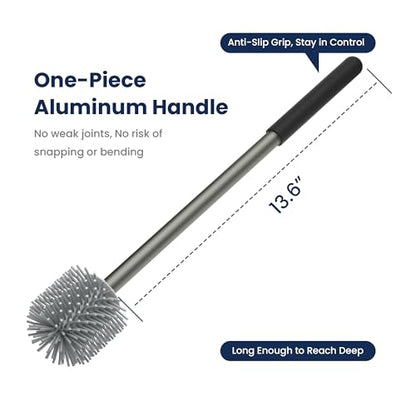 RV Toilet Brush and Holder Set- One-Piece Long Handle, Silicone Head, Magnetic Base- RV Bathroom Cleaning Kit, RV Essentials Accessories for Camper, Trailer, Motorhome