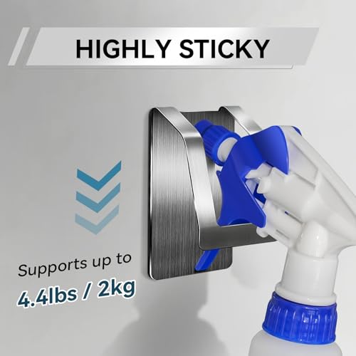 KIHOGEM Spray Bottle Hanger, Adhesive Spray Bottle Hook Stainless Steel Spray Bottle Holder Wall Mount Non Drilling for Cabinet, Kitchen or Under Sink (4pcs) - color: Sliver