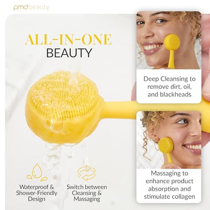 PMD Clean Mini - Smart Facial Cleansing Device with Silicone Brush & Anti-Aging Massager - Waterproof - SonicGlow Vibration Technology - Clear Pores and Blackheads - Lift, Firm, and Tone Skin - color: Yellow