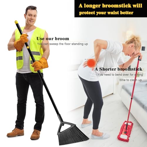 Heavy Duty Broom Outdoor and Indoor, 2 Pack Commercial Angle Brooms with Longer Handle, Perfect Black Broom for Garage, Kitchen, Courtyard, Restaurant - color: 2 * Black