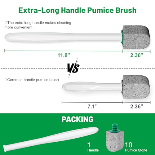 Pumice Stone Toilet Bowl Cleaner,Bathroom Cleaner Brush Toilet Wand Refills with 30CM Long Handle for Remove Hard Water Stains with 1 Wand+ Pumice Stones (10 Pack Stone)