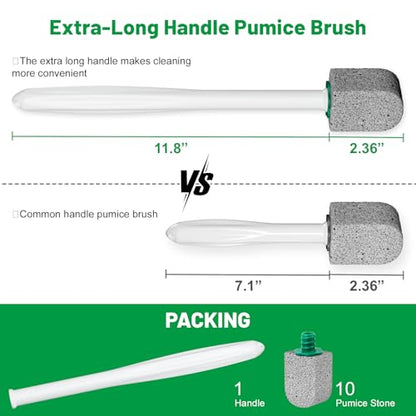 Pumice Stone Toilet Bowl Cleaner,Bathroom Cleaner Brush Toilet Wand Refills with 30CM Long Handle for Remove Hard Water Stains with 1 Wand+ Pumice Stones (10 Pack Stone)