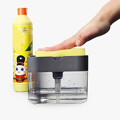 Yosoo Dish, Press Design Automatic Liquid Dispenser with Sponge Holder, for Home Kitchen Countertop Grey