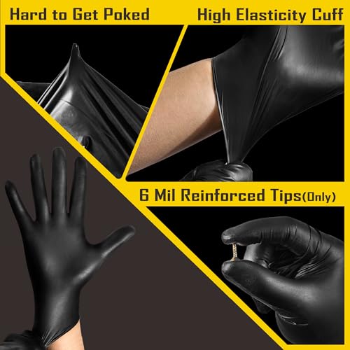 COOLJOB 5 Mil Black Disposable Nitrile Gloves for Men, Heavy-Duty for Household Cleaning, Cooking, Working, Powder Free, S-XL - size: XL (Pack of 100)